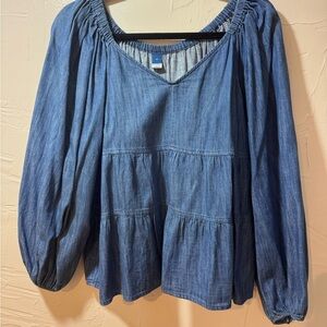 Old Navy Blue Smocked Tiered Blouse